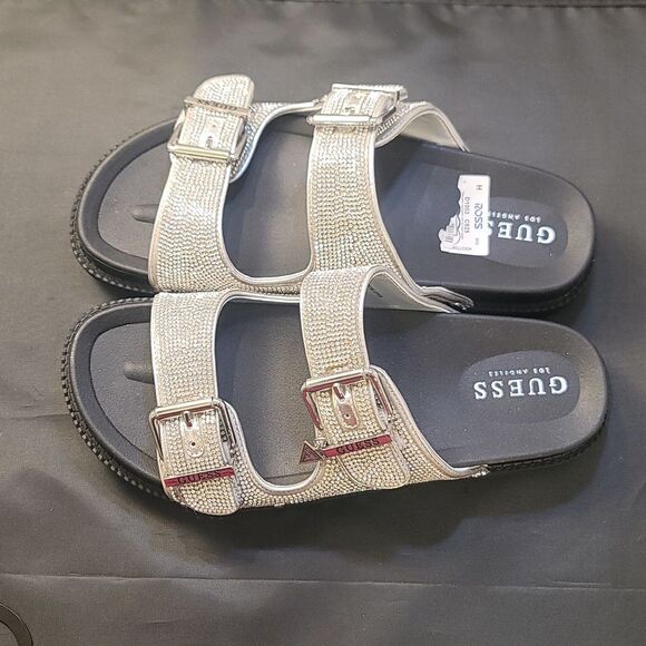 BRAND NEW GUESS GLASS STONES RHINESTONE SLIDE SANDALS - Picture 6 of 16